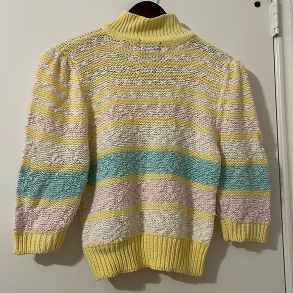 Vintage Yellow and Pink Crew Neck Sweater with Textured Knit Size M - Picture 2 of 4